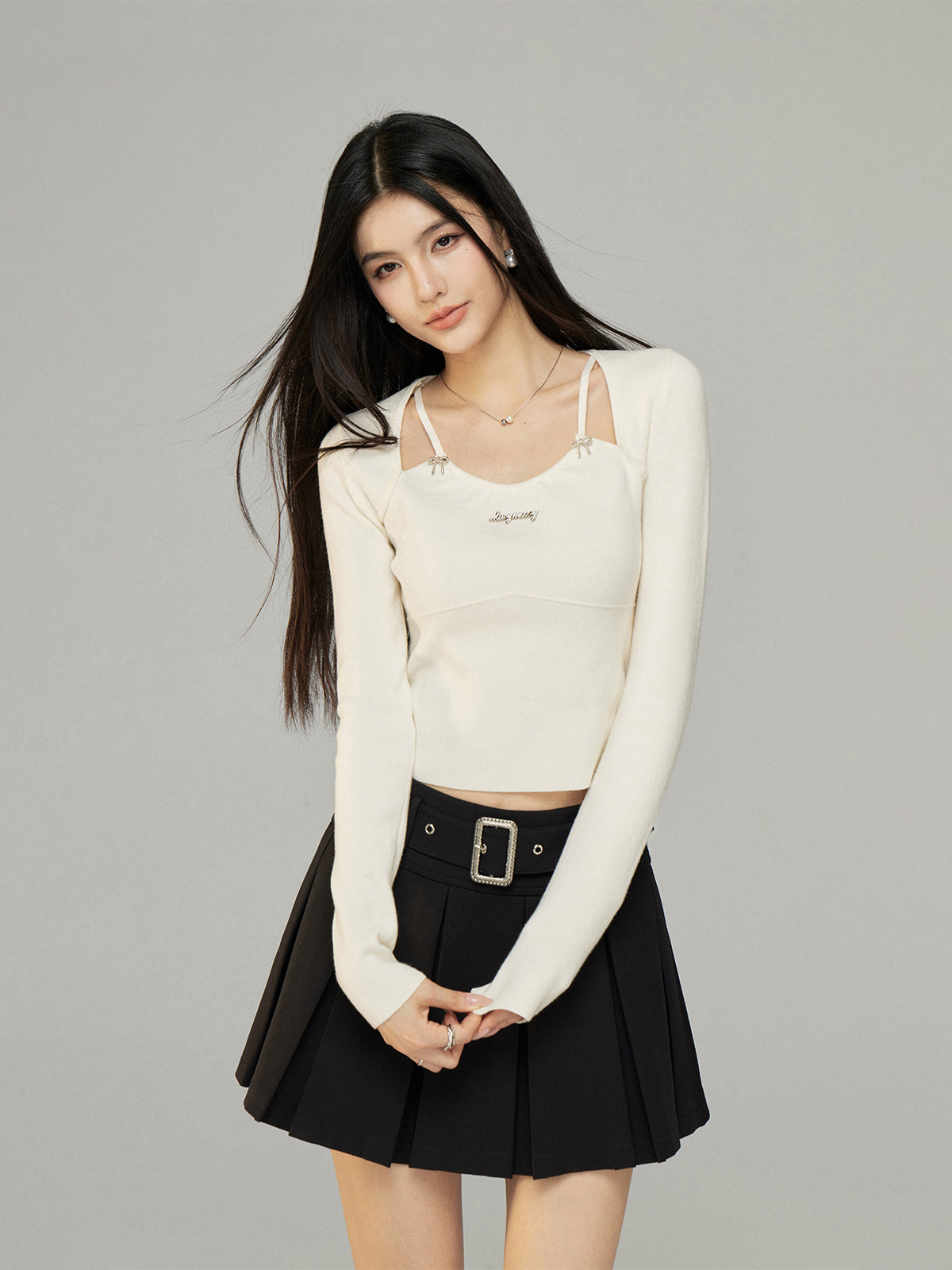 Black & White Butterfly Knot Knit Top - CHINASQUAD