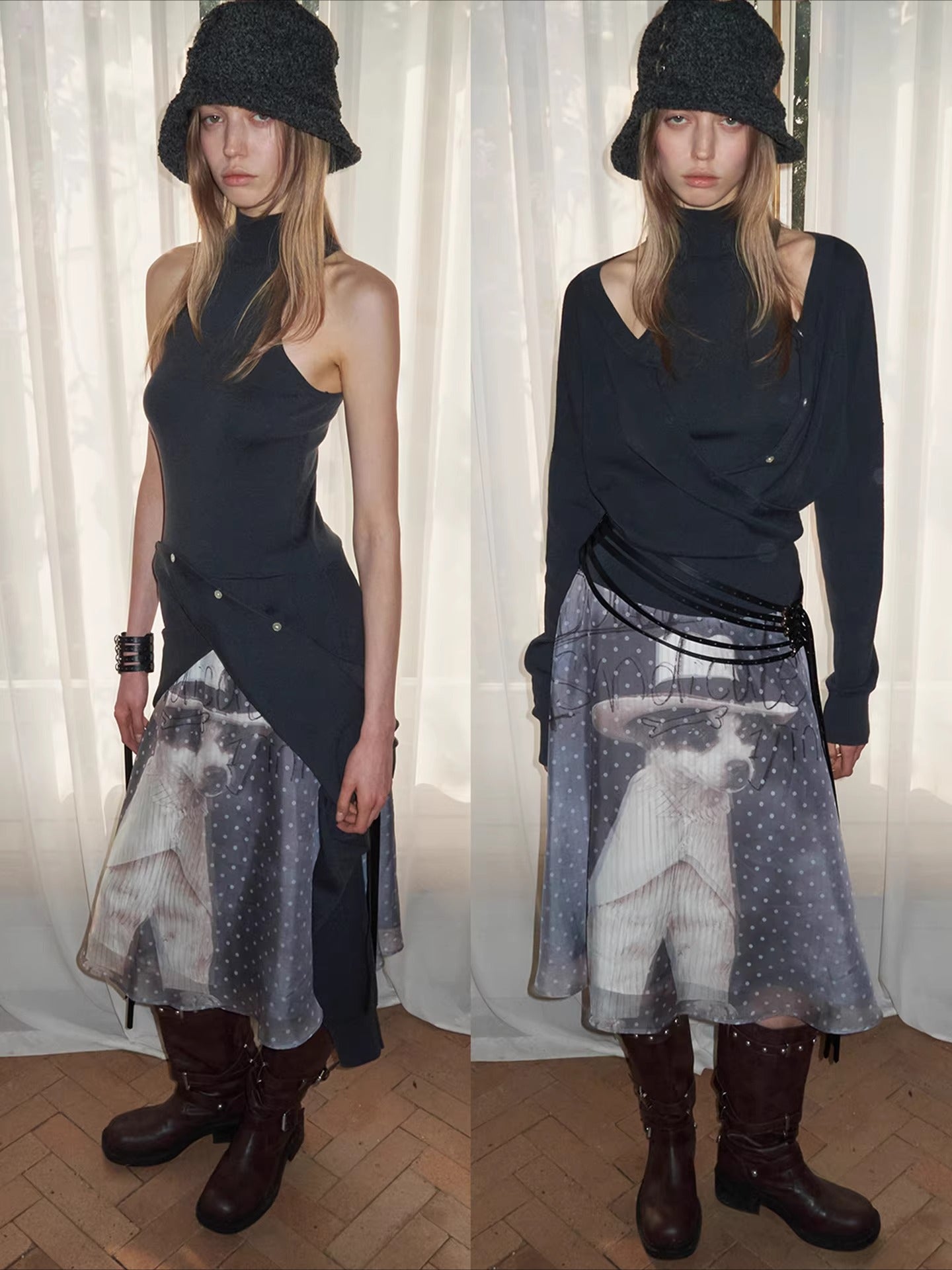 Layered Sheer Chiffon A-Line Midi Skirt