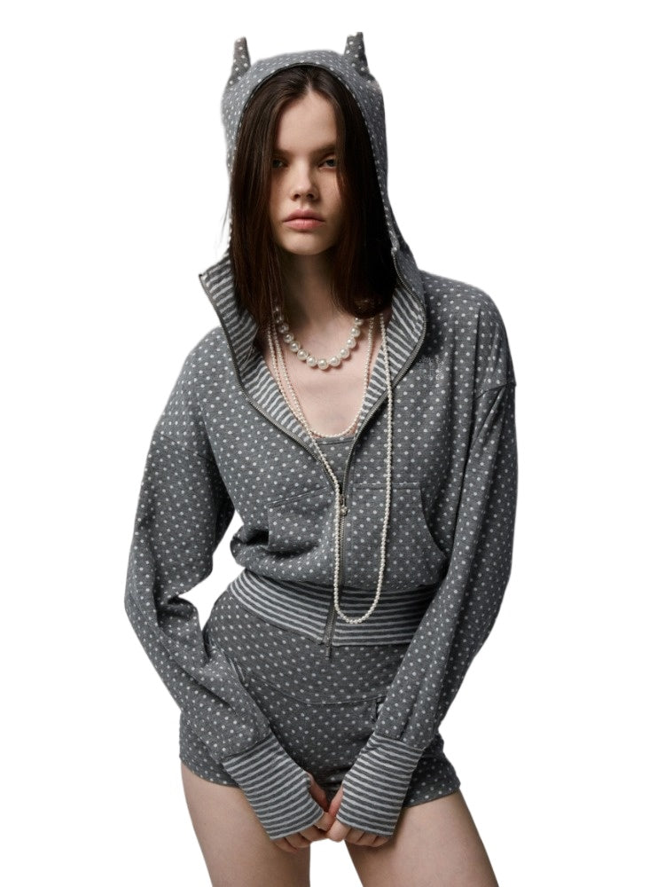 Double-Slider Small Polka Dot Devil Horn Hoodie - CHINASQUAD