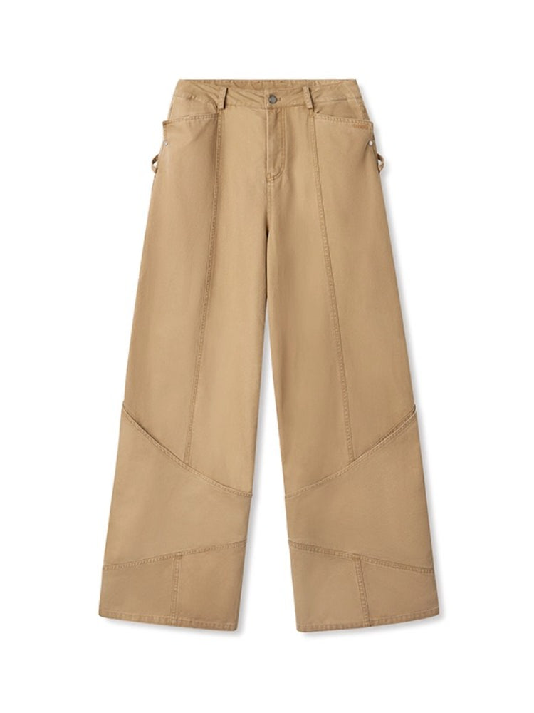 Washed Distressed Large Pockets Wide-Leg Pants - CHINASQUAD