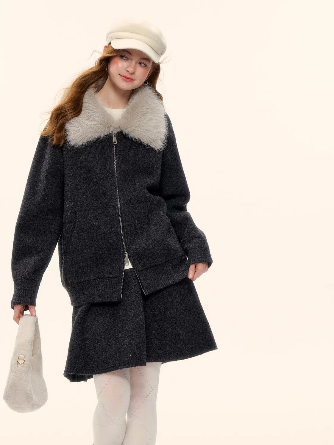 Wool-Blend Zip-Up Knit Jacket