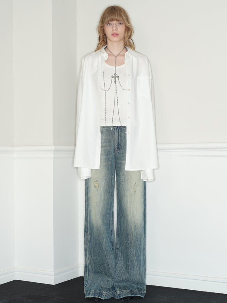 White Design Concept Fake Two-Piece Shirt - CHINASQUAD