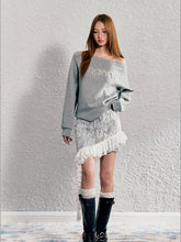 Red & Gray Pearl-studded Off-shoulder Sweatshirt - CHINASQUAD