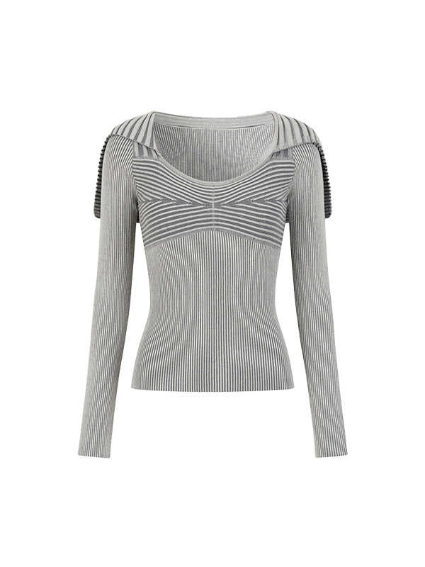 Slim Fit Knit Sweater with Large Collar - CHINASQUAD