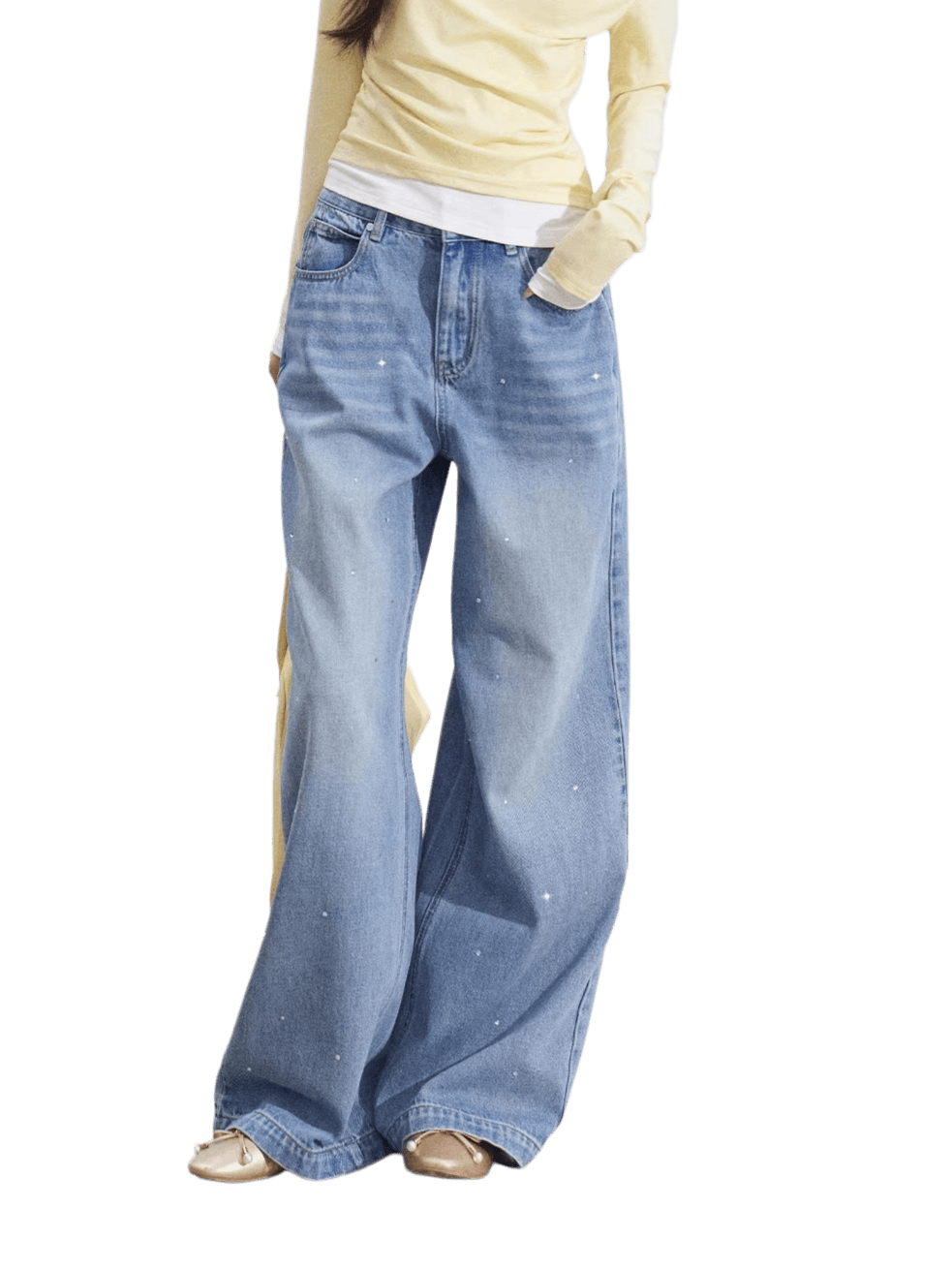 Heart Stud Wide-Leg Jeans