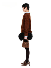 Black & Brown Floral Embellished Collared Knit Sweater - CHINASQUAD