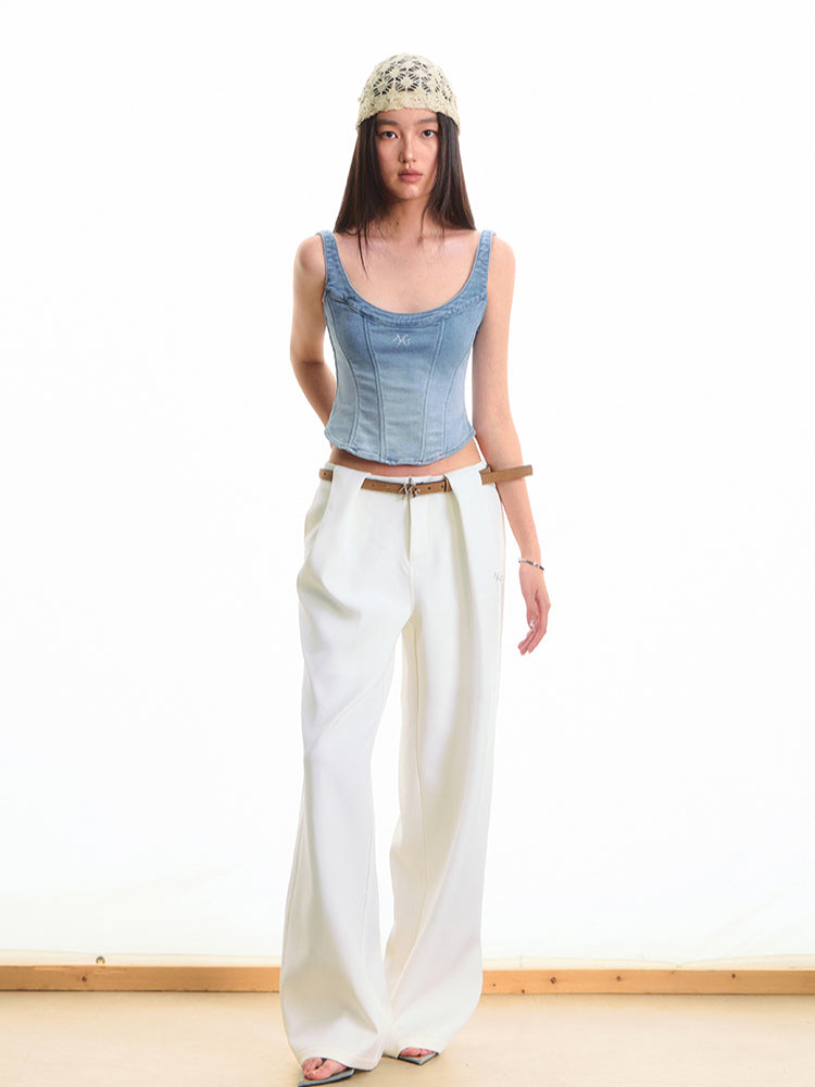Twill Denim Big U-neck Waist Cinching Vest - CHINASQUAD