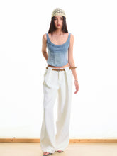 Twill Denim Big U-neck Waist Cinching Vest - CHINASQUAD