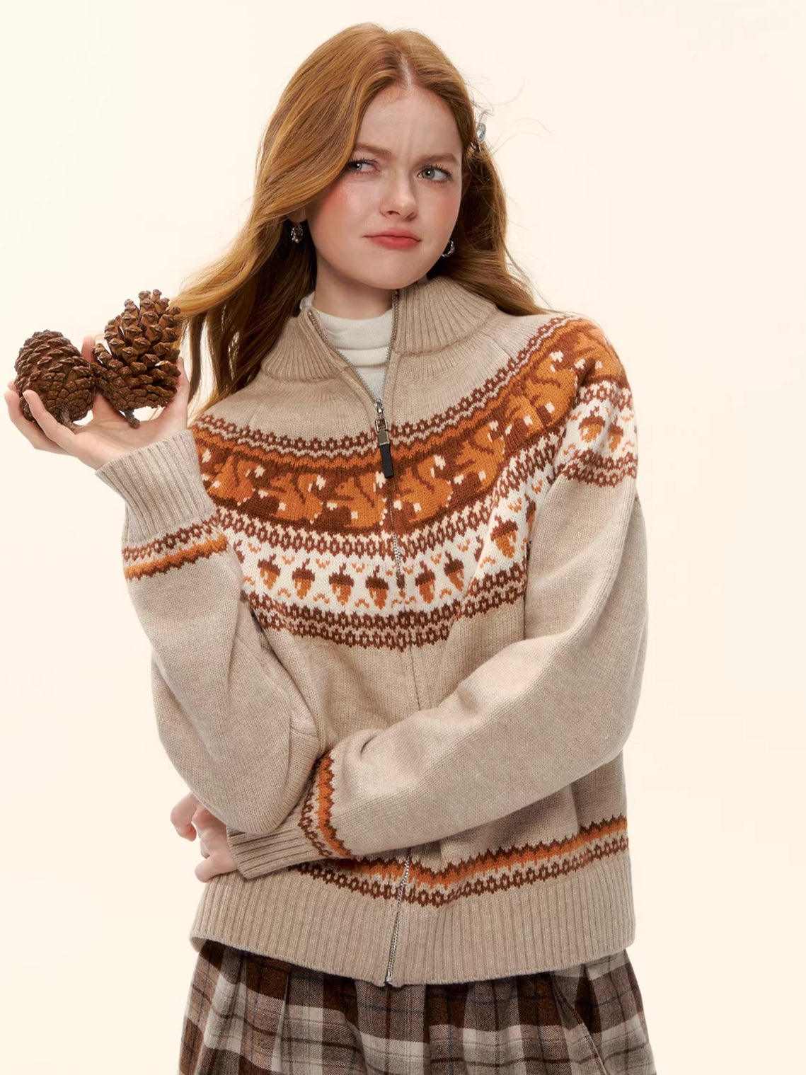 Zip-Up Wool-Blend Knit Cardigan