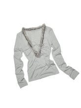 Fur Trimmed Deep V-Neck Slim Fit Knit Top - CHINASQUAD