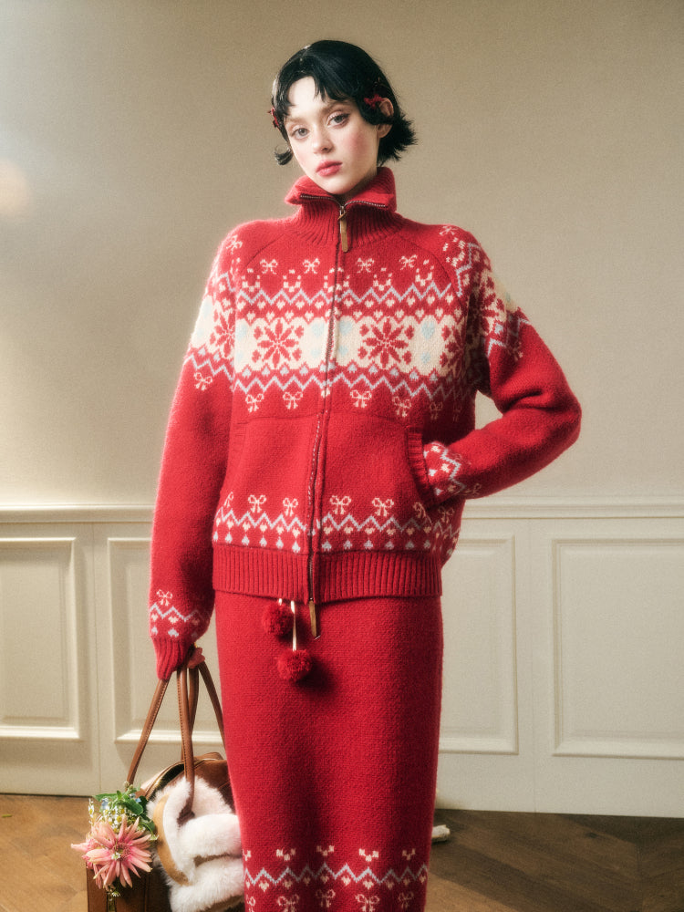 Warm Fabric Color Block Sweater & Skirt Set - CHINASQUAD