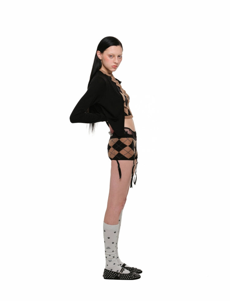 Diamond Pattern Fake Two-Piece Cardigan & Pant Set - CHINASQUAD