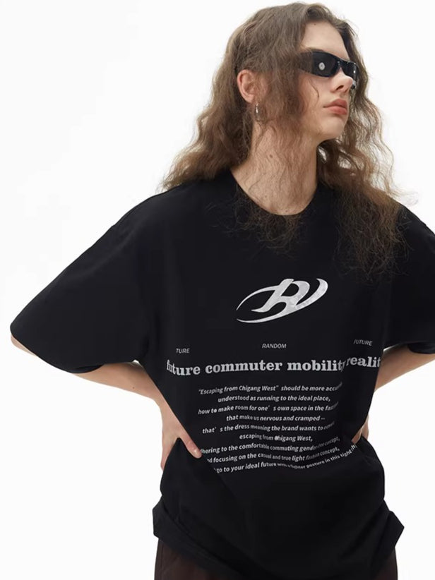Futuristic Reflective Logo Oversized T-Shirt