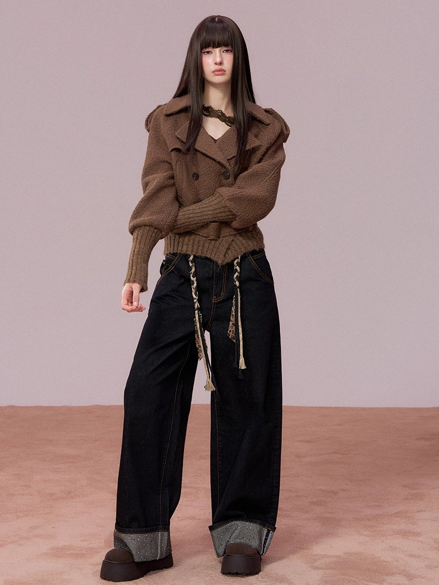 Wool-Blend Knit-Panel Jacket