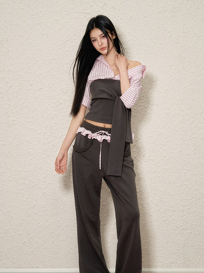 Gray Color-Block Tie Top - CHINASQUAD