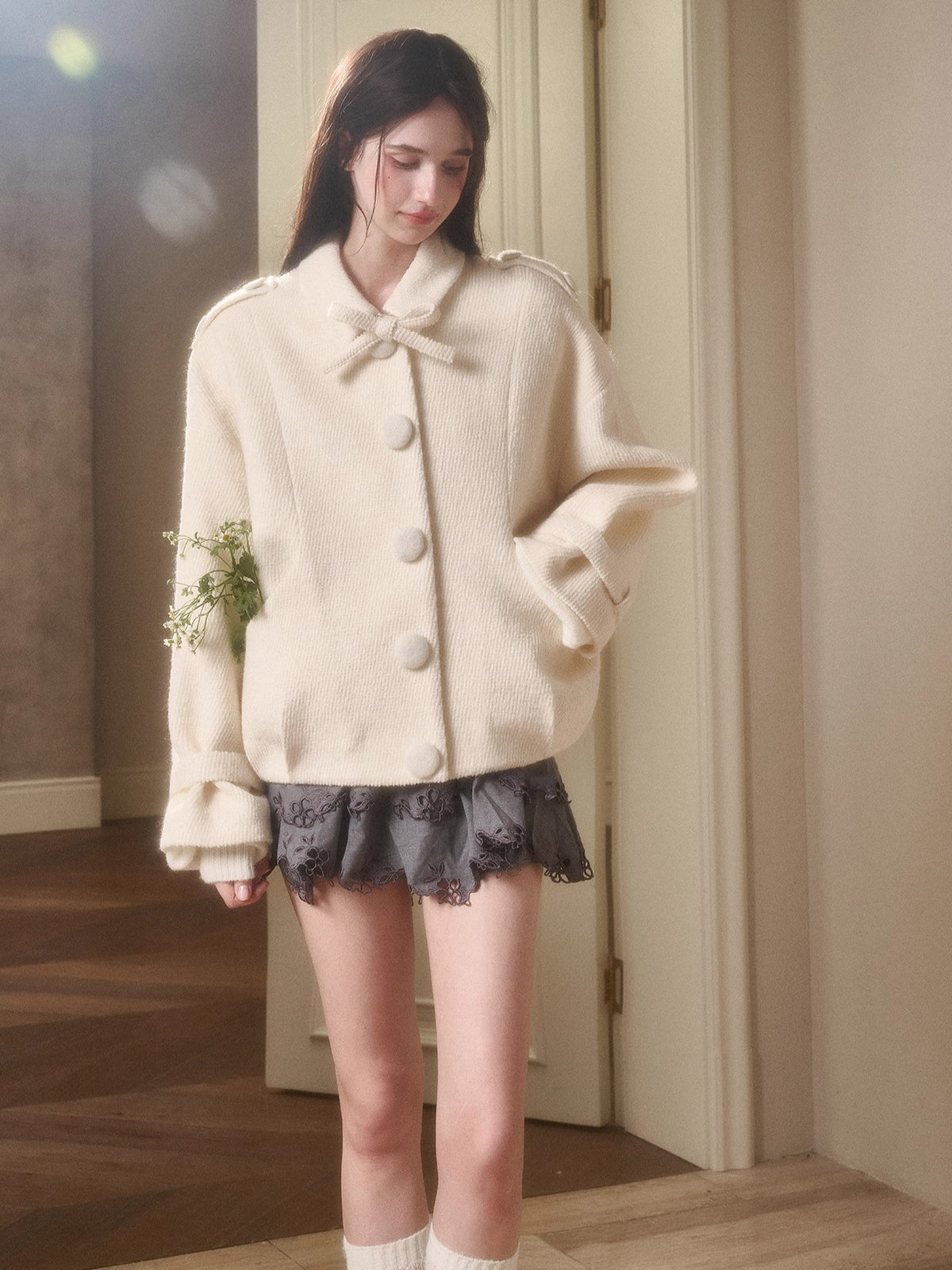 Fluffy Snow Wool Twill Cut Jacket