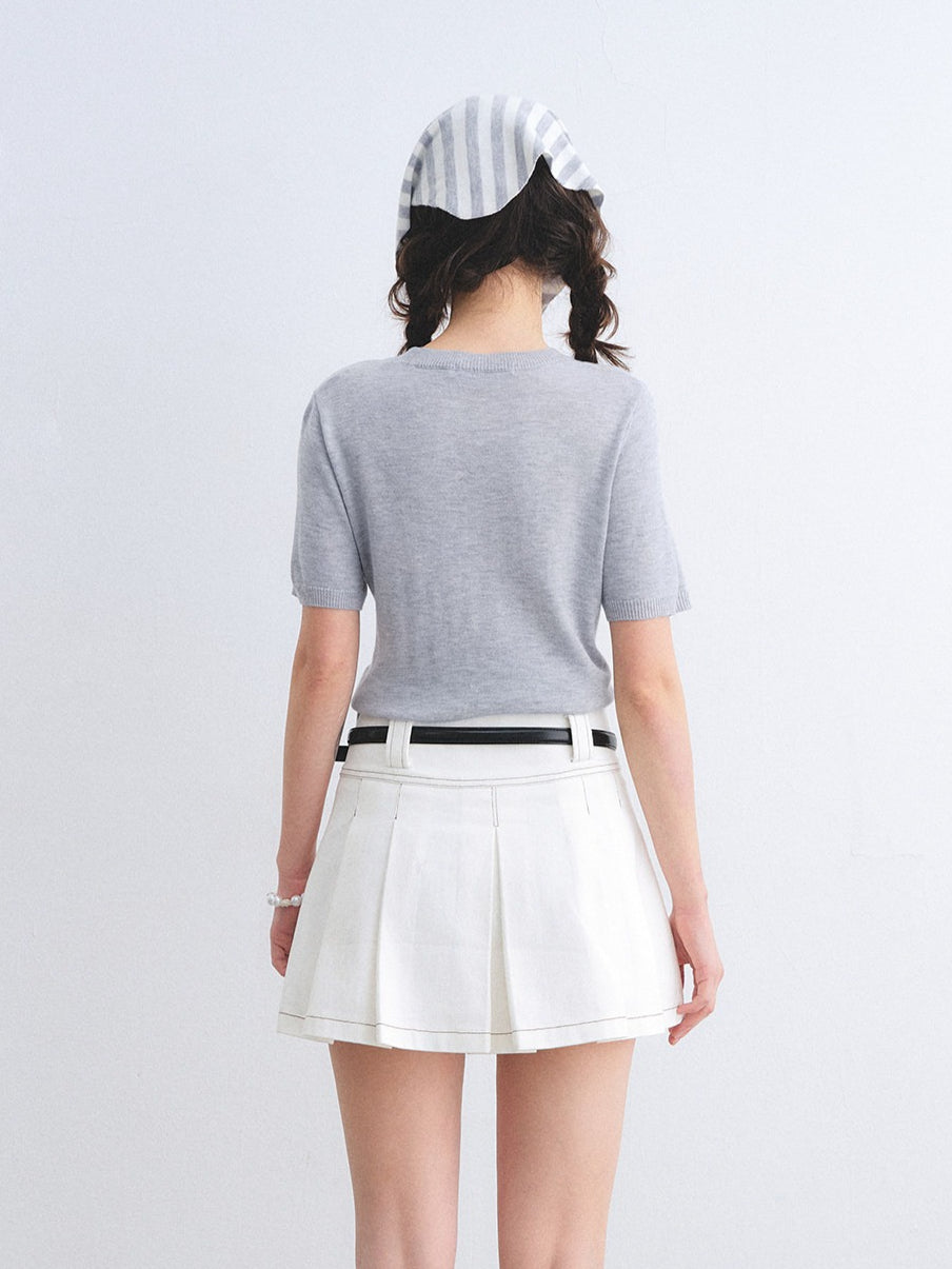 Wool-Blend Jacquard Knit Tee & Striped Shoulder Set