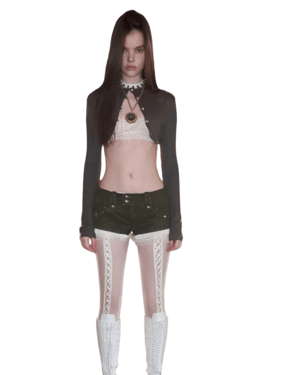 Metal Button Cropped Knit Bolero Jacket