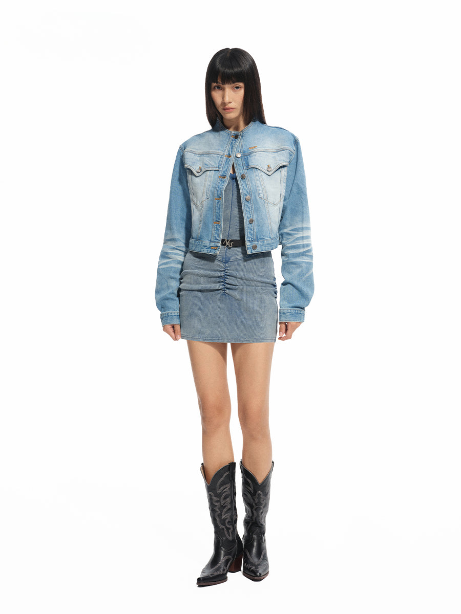 Vintage U-Neck Slim Halter Denim Dress - CHINASQUAD