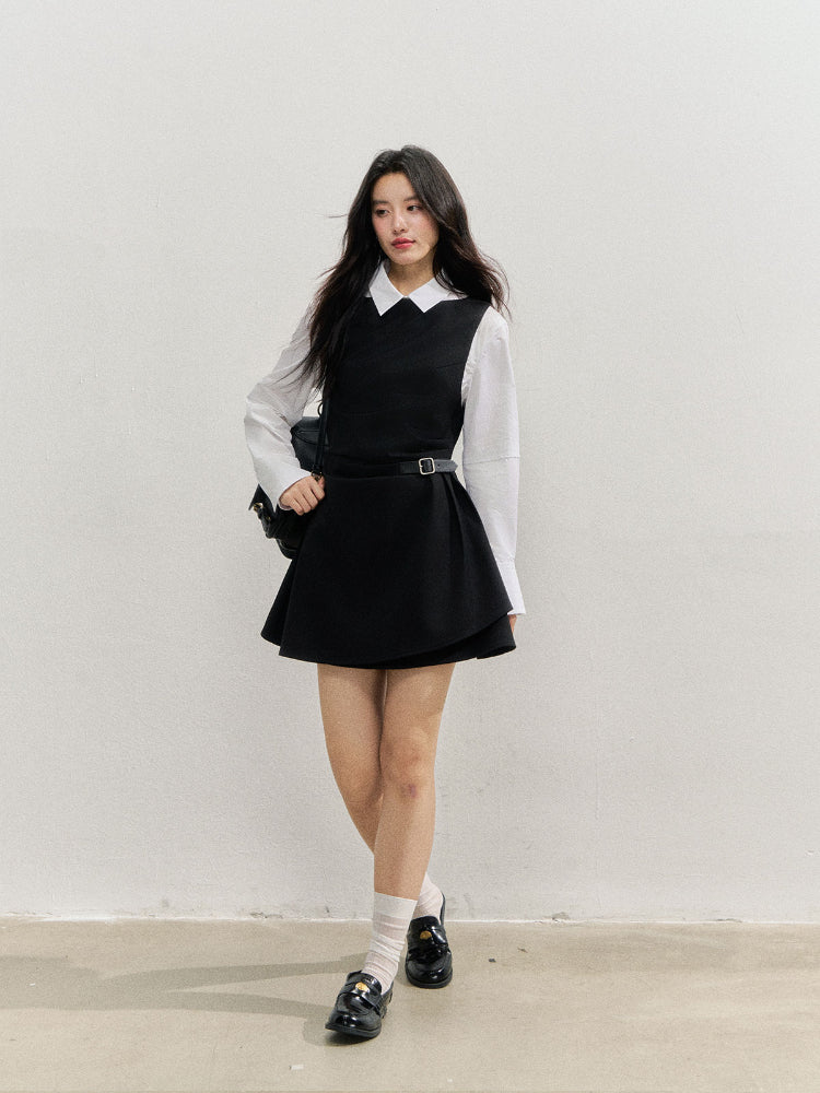 Fake Two-piece Checked Shirt Dress - CHINASQUAD