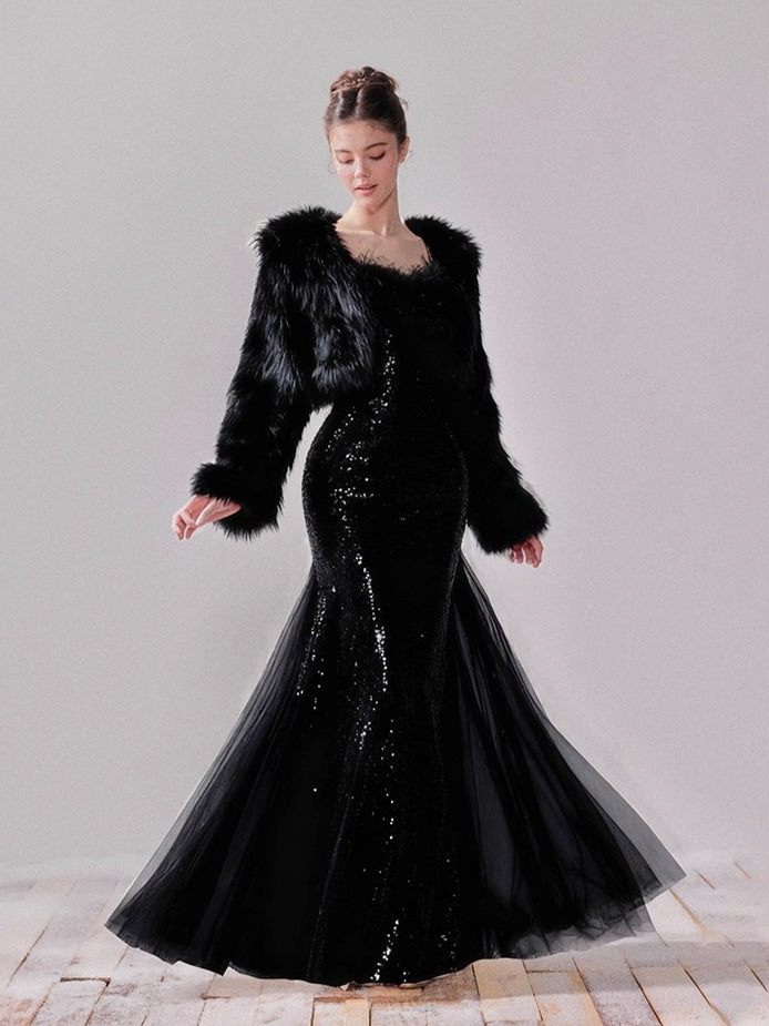 Starlit Pearl Sequin Mesh Mermaid Gown