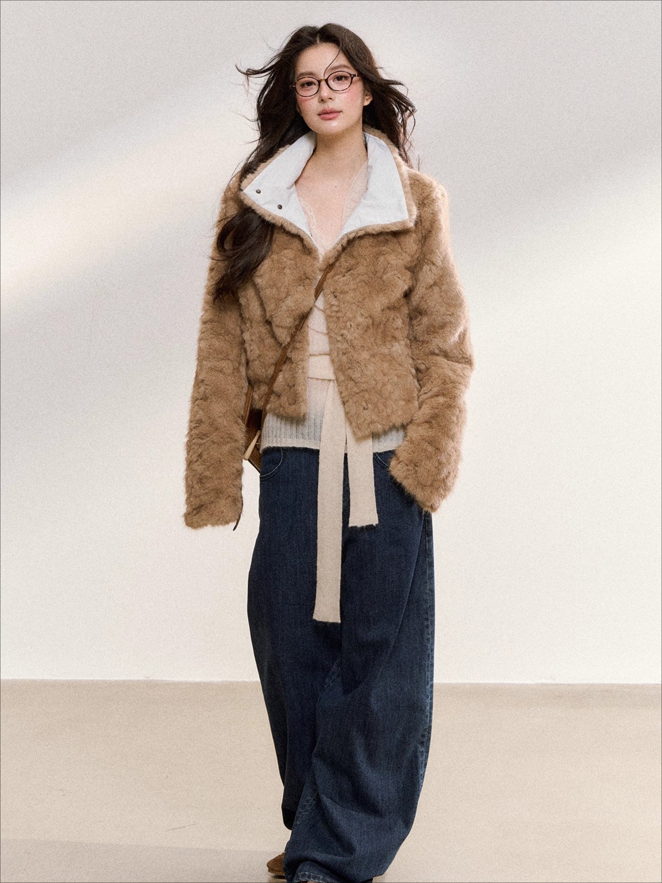 Khaki Faux Fur Collar Wool-Blend Jacket - CHINASQUAD