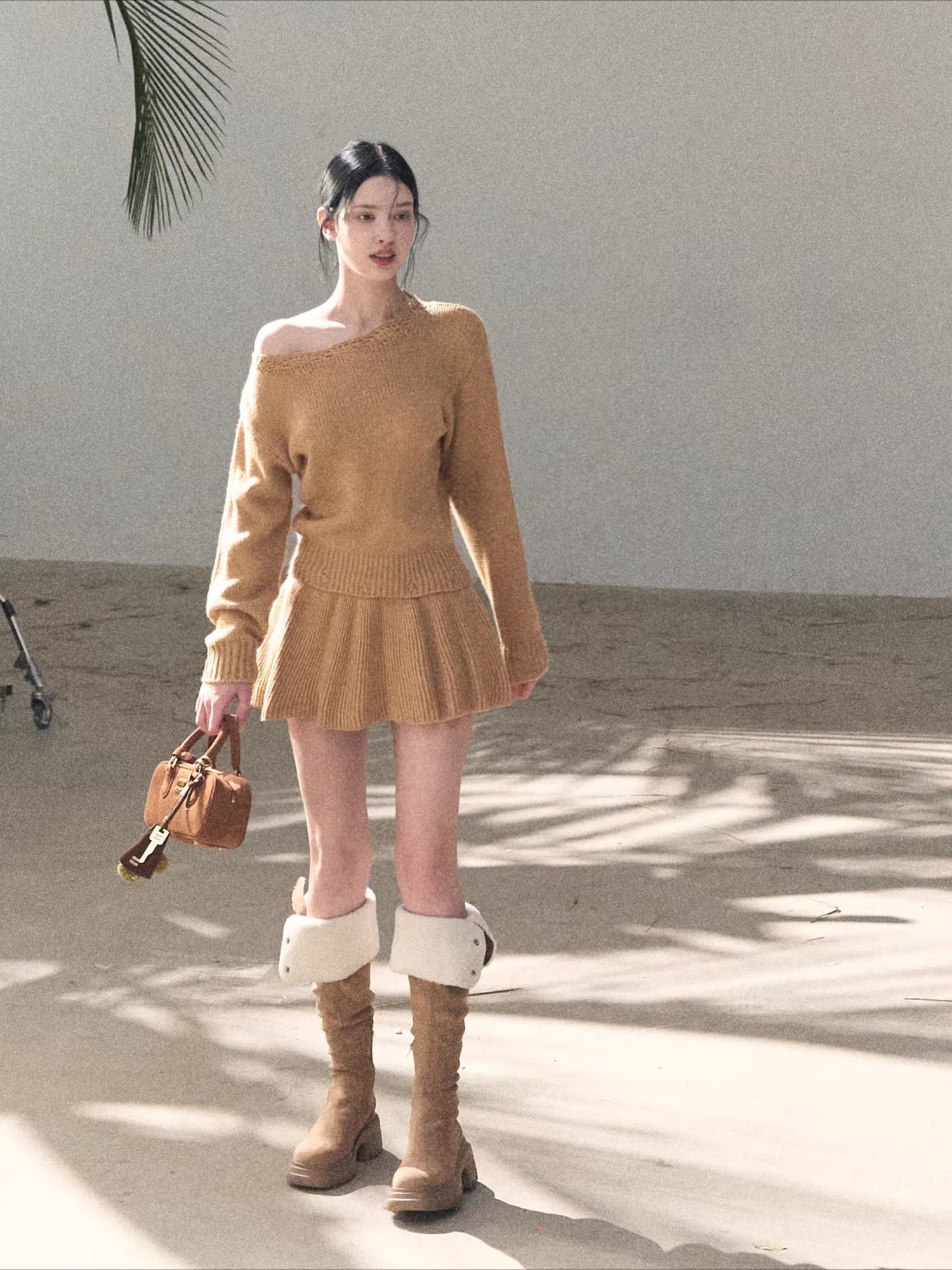 Off-Shoulder Long-Sleeve Mini Dress