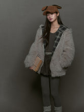 Plaid Spliced Eco-friendly Faux Fur Coat - CHINASQUAD
