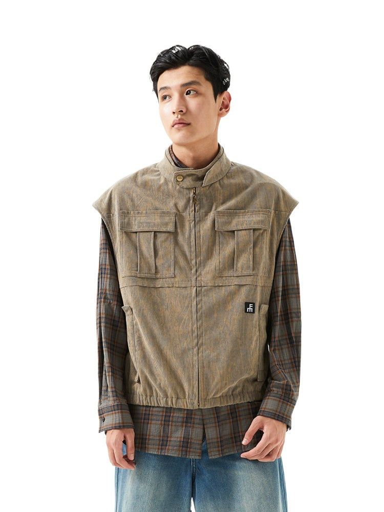 Vintage Washed Layered Corduroy Vest - CHINASQUAD