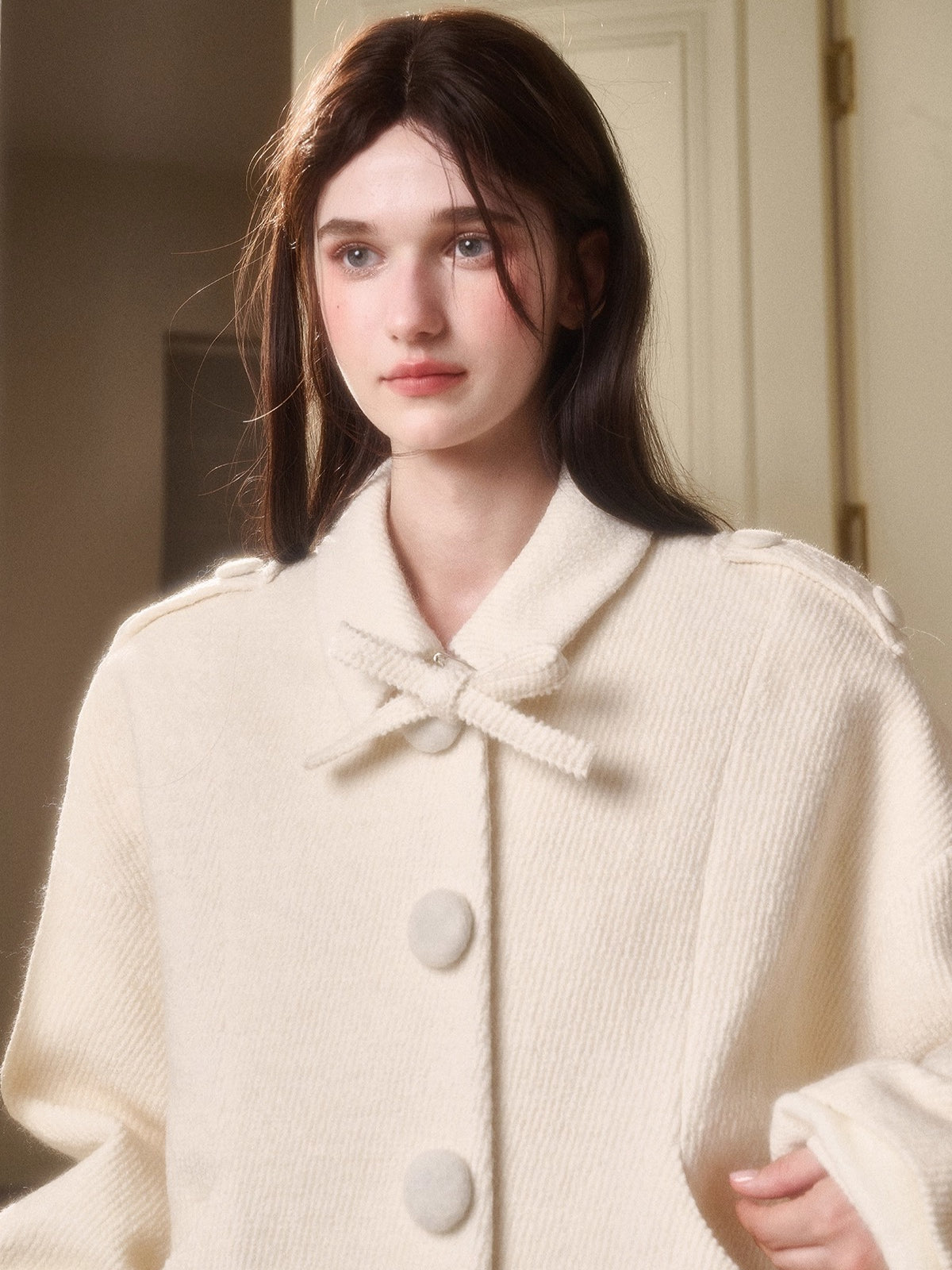 Fluffy Snow Wool Twill Cut Jacket