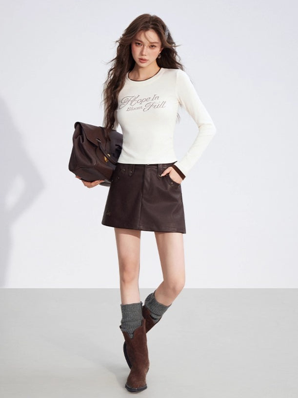 Studded A-Line Faux Leather Mini Skirt - CHINASQUAD