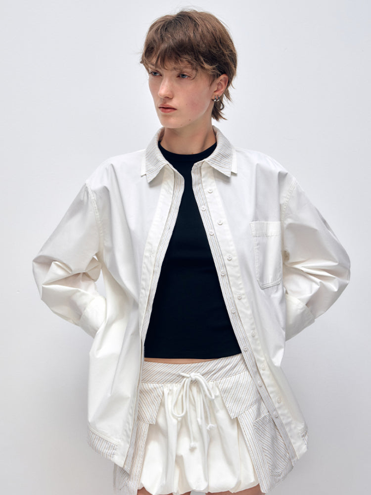 Color Block Striped Loose Shirt & Short Set - CHINASQUAD