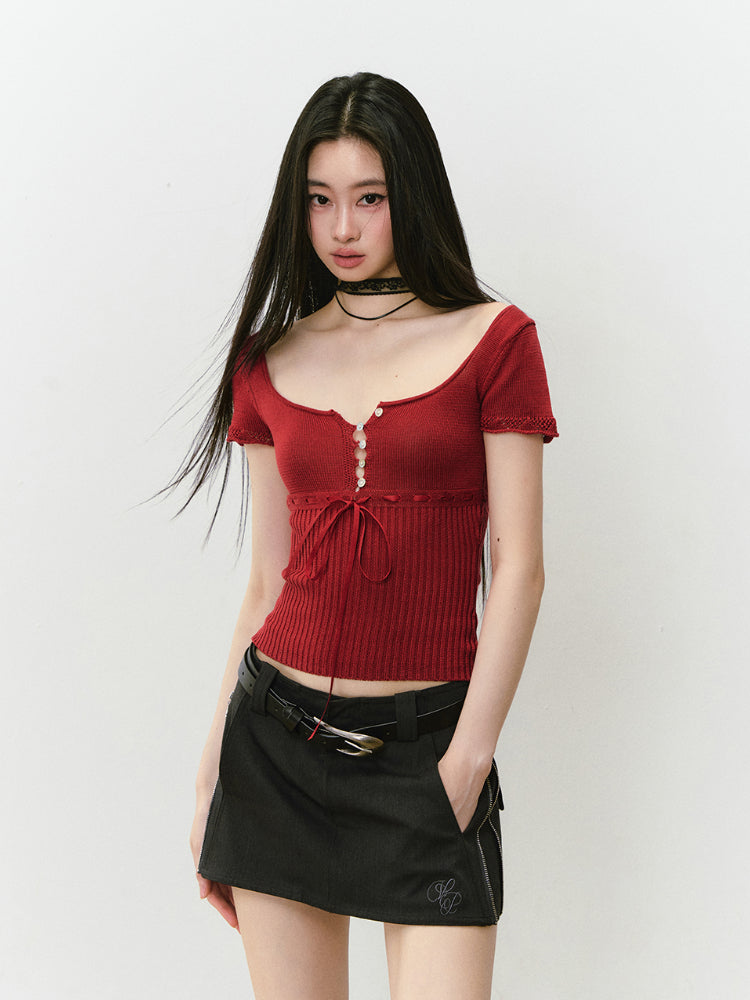 Bowknot Lyocell Knit T-shirt - CHINASQUAD
