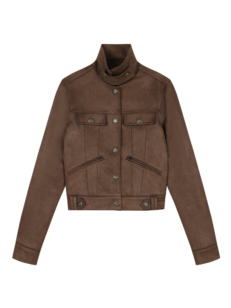 Brown Suede Slim-Fit Jacket - CHINASQUAD