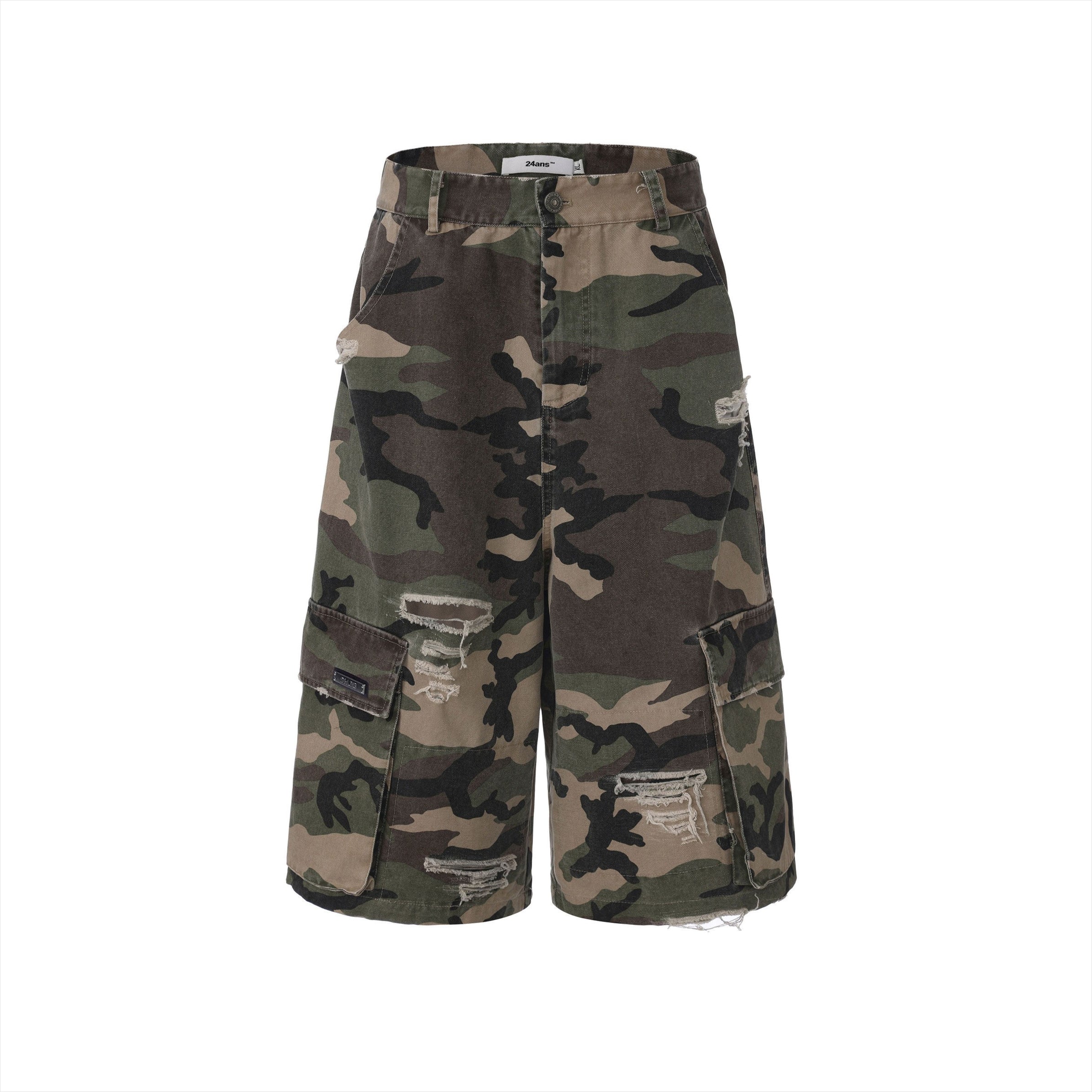 Distressed Slim-Fit Cotton Mid-Length Shorts