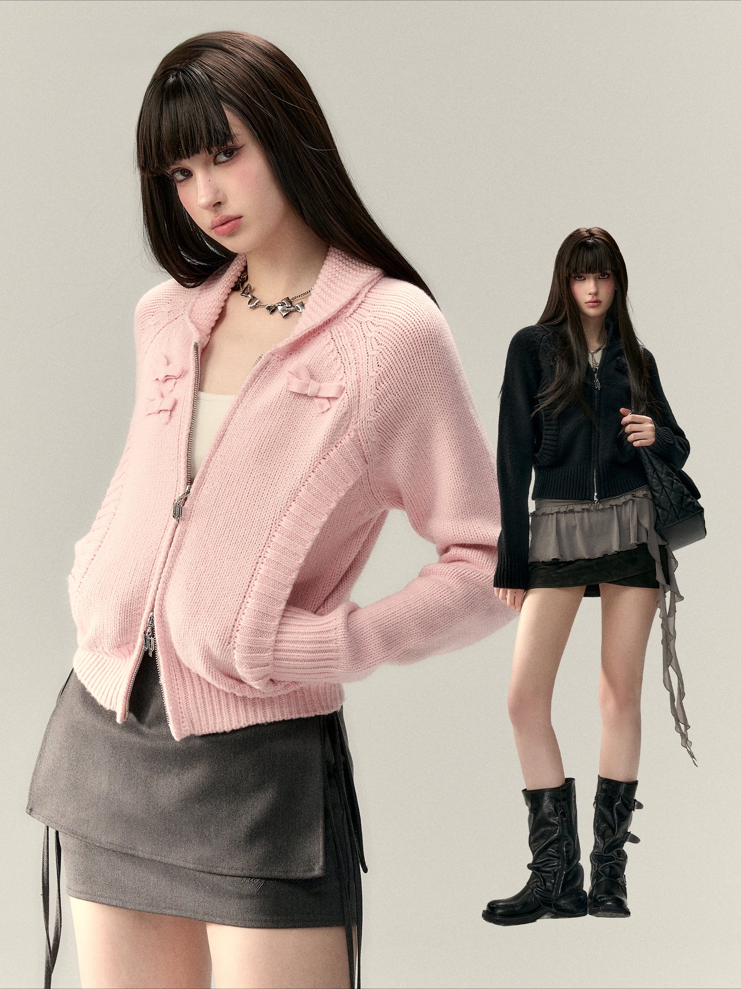 Bowknot Pocket Design Knit Top - CHINASQUAD