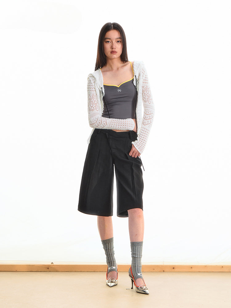 Black Low-Waist Bermuda Shorts - CHINASQUAD