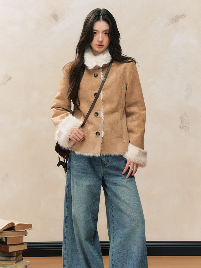 Khaki Shearling Fur-Lined Jacket - CHINASQUAD
