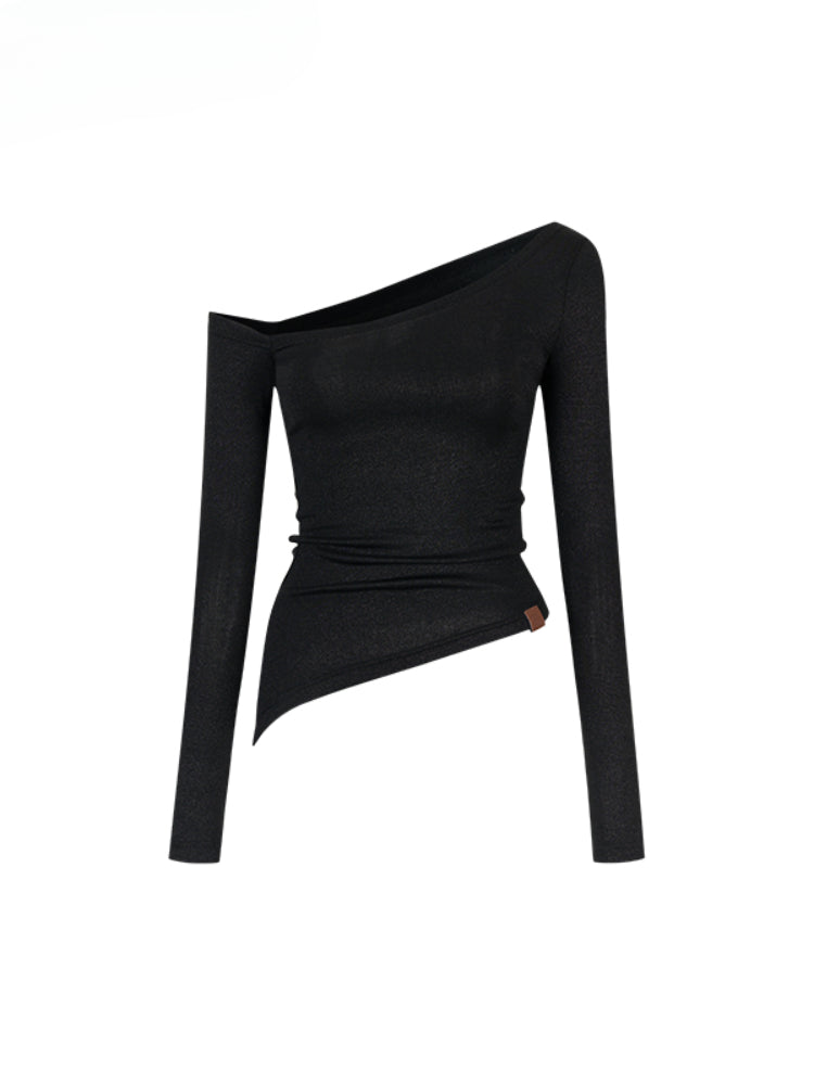 Shimmer Asymmetric Shoulder Irregular T-shirt - CHINASQUAD