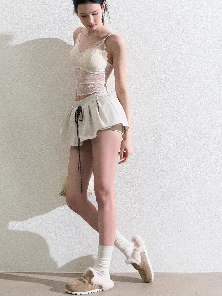 Drawstring Bubble Mini Skirt