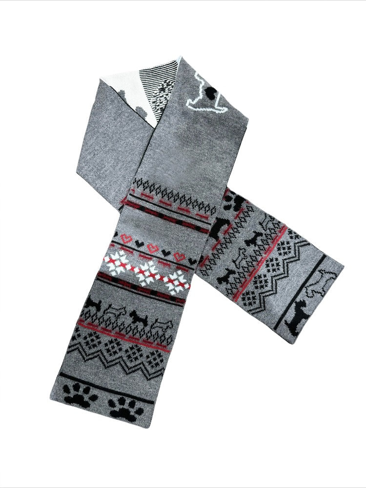 Fair Isle Heart Jacquard Wool Blend Scarf - CHINASQUAD