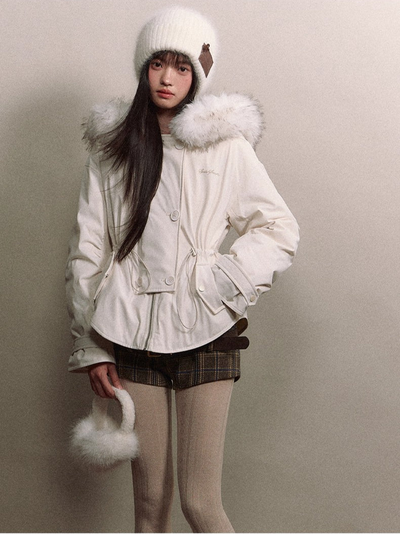 Faux Fur Collar Double-Breasted Down Parka Jacket - CHINASQUAD