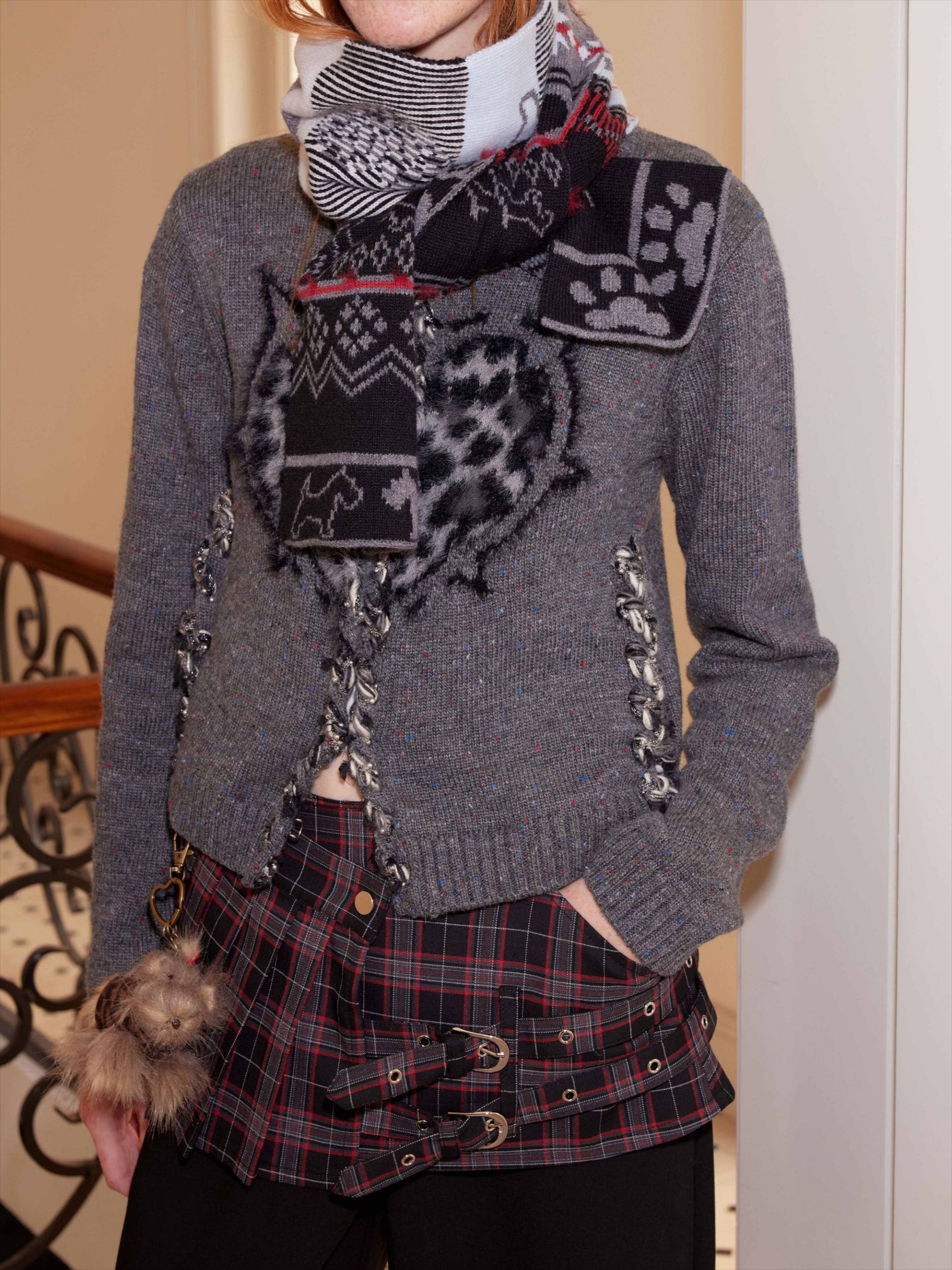 Fair Isle Heart Jacquard Wool Blend Scarf - CHINASQUAD