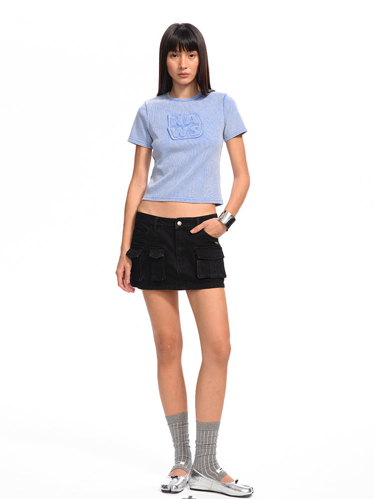 Asymmetrical Low - Rise Straight - Cut Denim Mini Skirt - CHINASQUAD