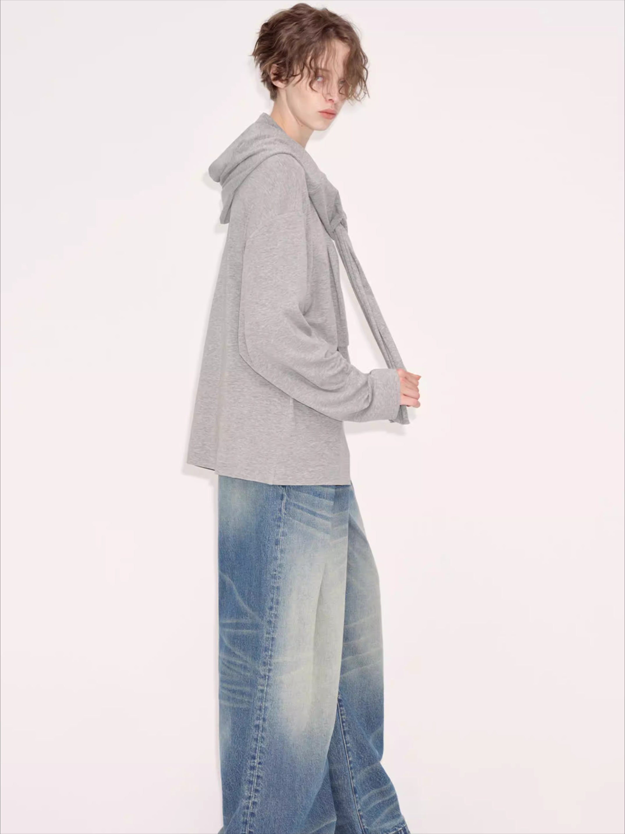 Relaxed Grey Hooded Long Sleeve Sweatshirt