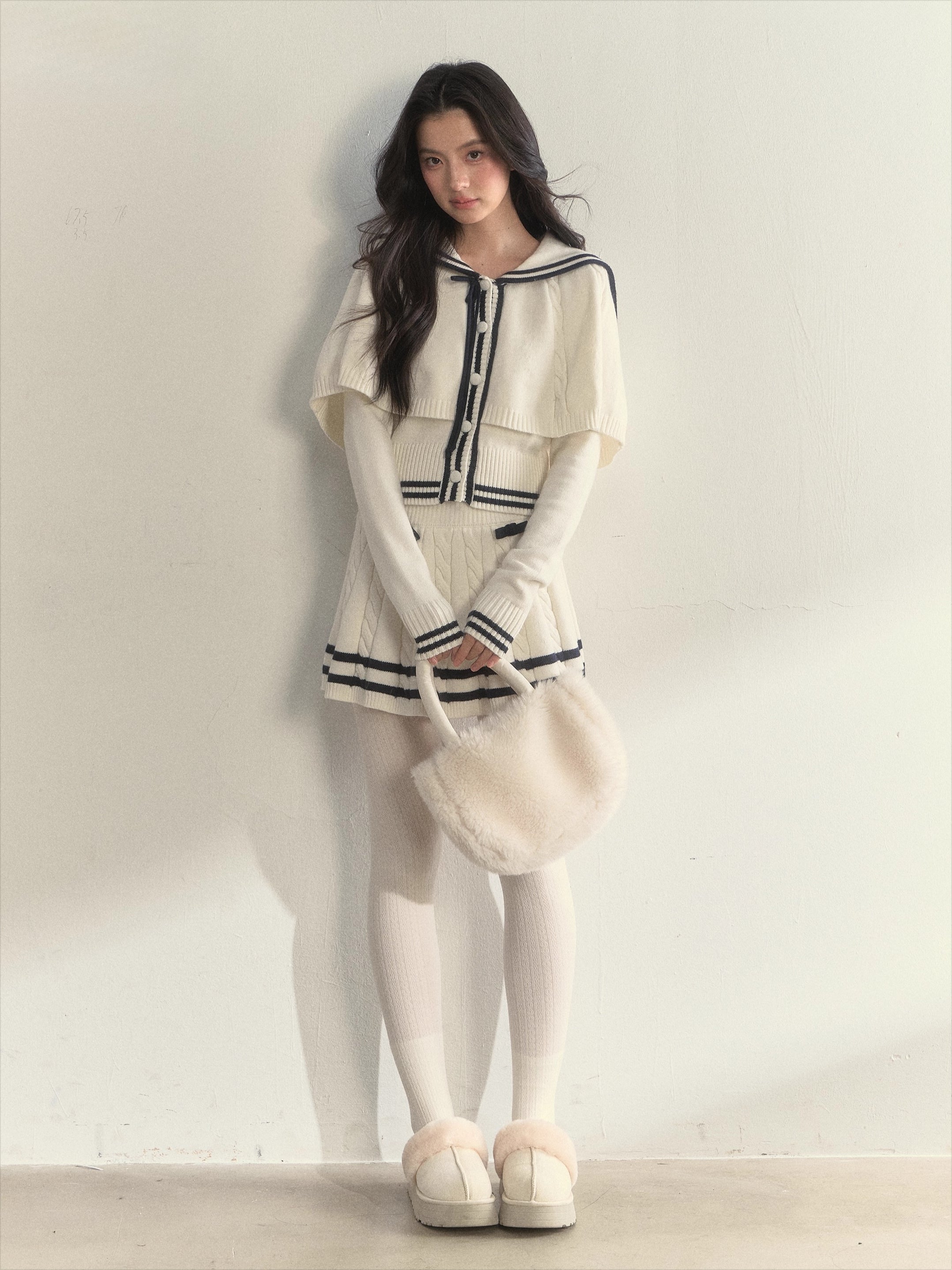 Nautical Cable-Knit Vintage Cape & Skirt Set