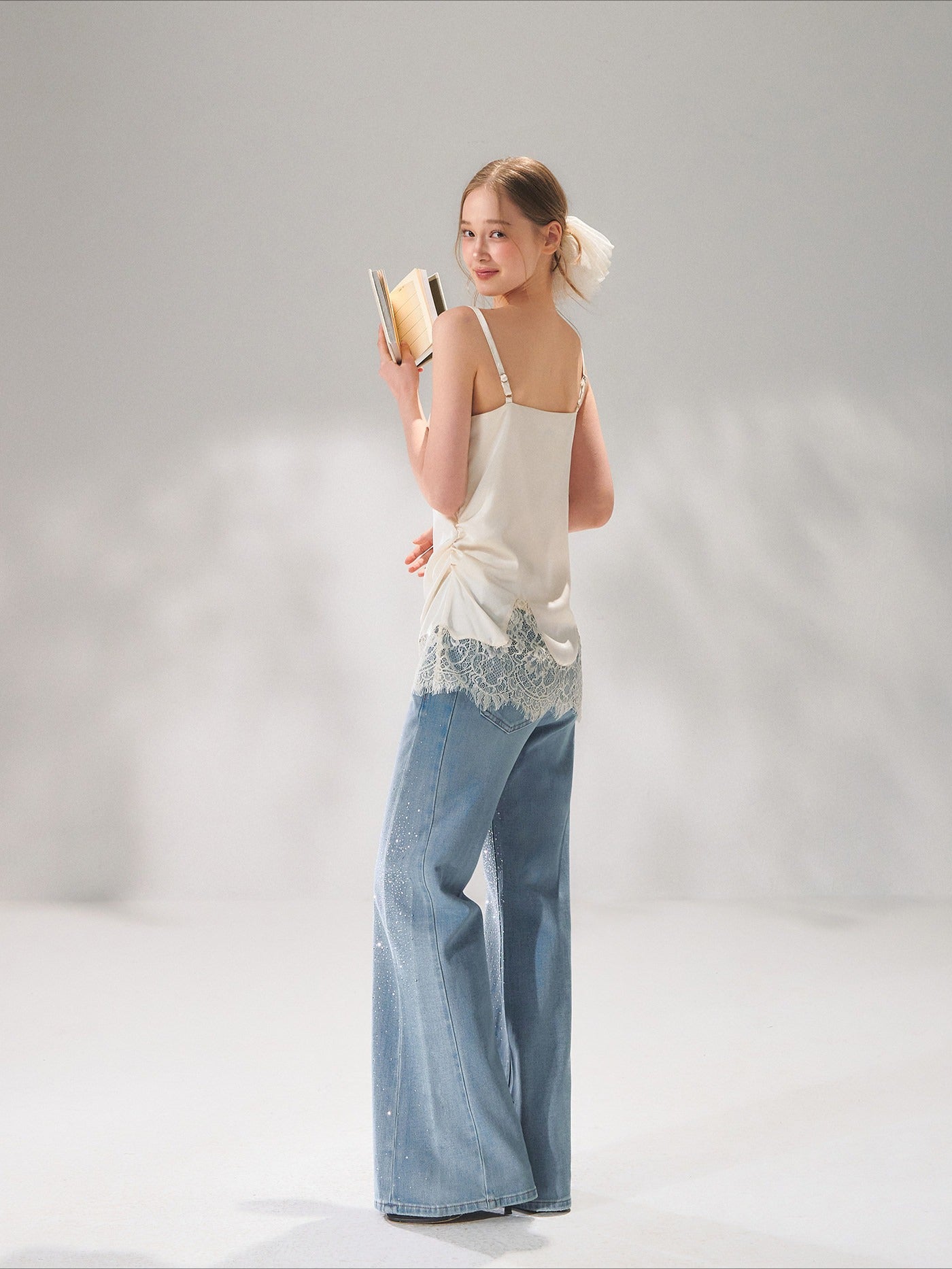 Asymmetric Lace-Trim Satin Camisole