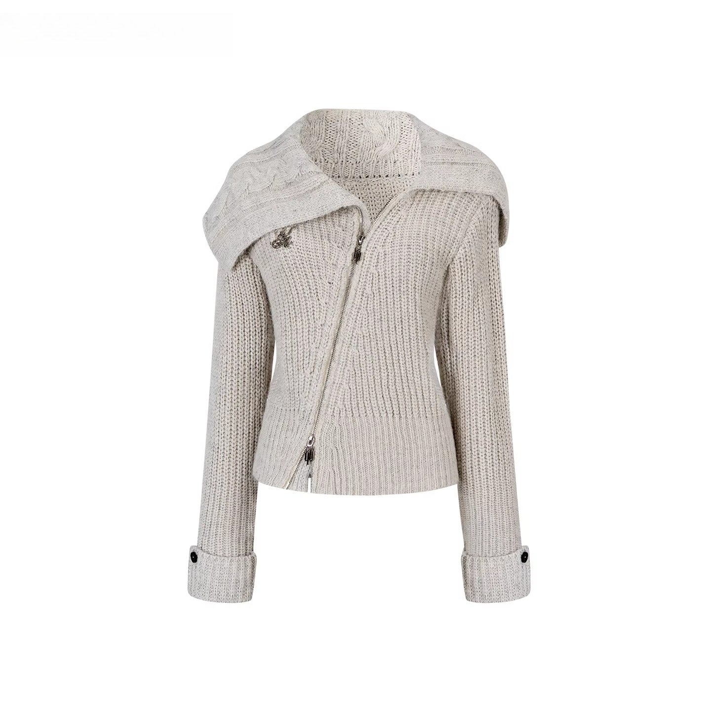 Oversized Lapel Asymmetrical Zip Knit Cardigan - CHINASQUAD