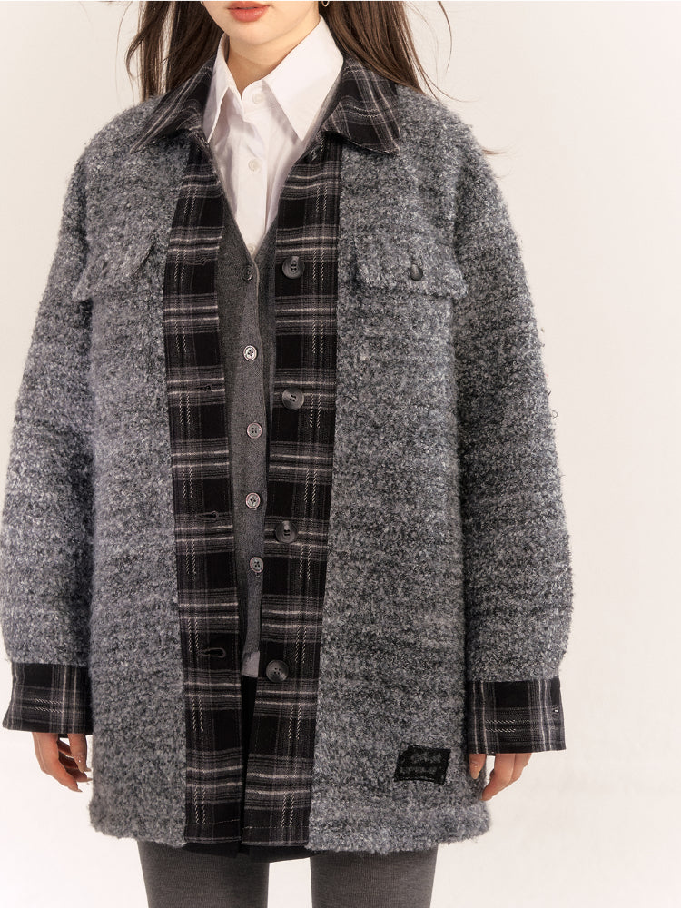 Plaid Patchwork Wool-Blend Coat - CHINASQUAD