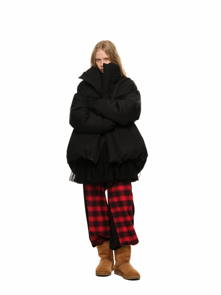 Plaid Color-Block Double-Waist Wide-Leg Pants - CHINASQUAD